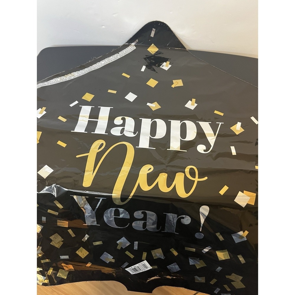 Anagram 16" Happy New Year Black Star Confetti Balloons — Set of 2 - Picture 2 of 2